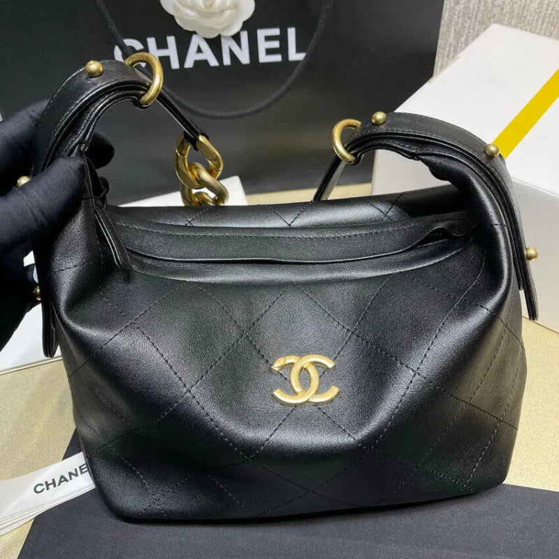 Black Calfskin Leather Hobo Bag N685