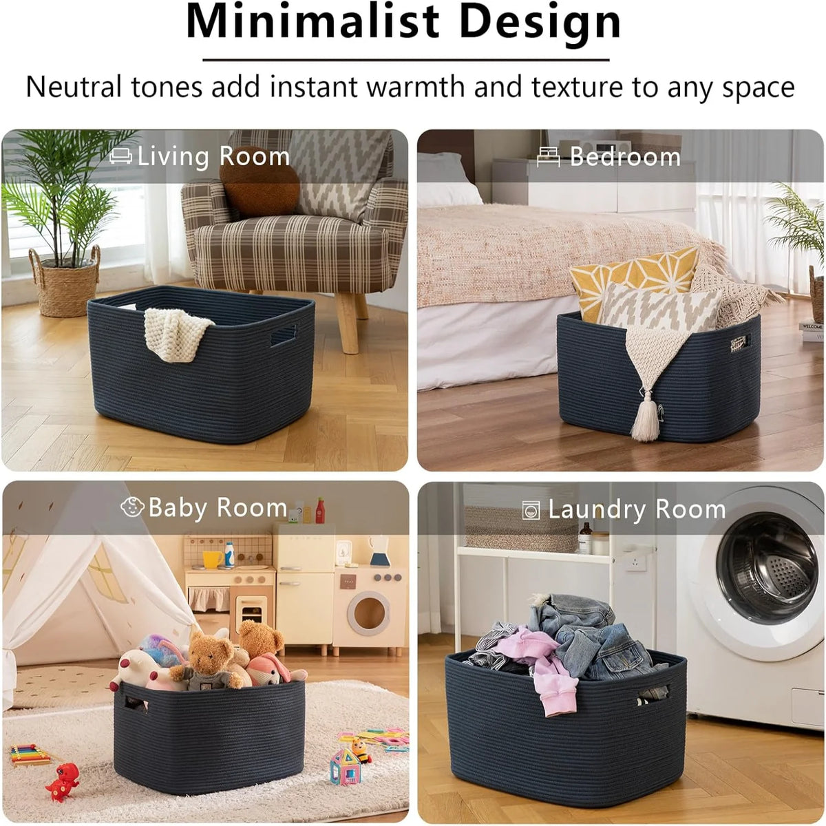75L Large Woven Cotton Rope Blanket Storage Basket with Handle G729