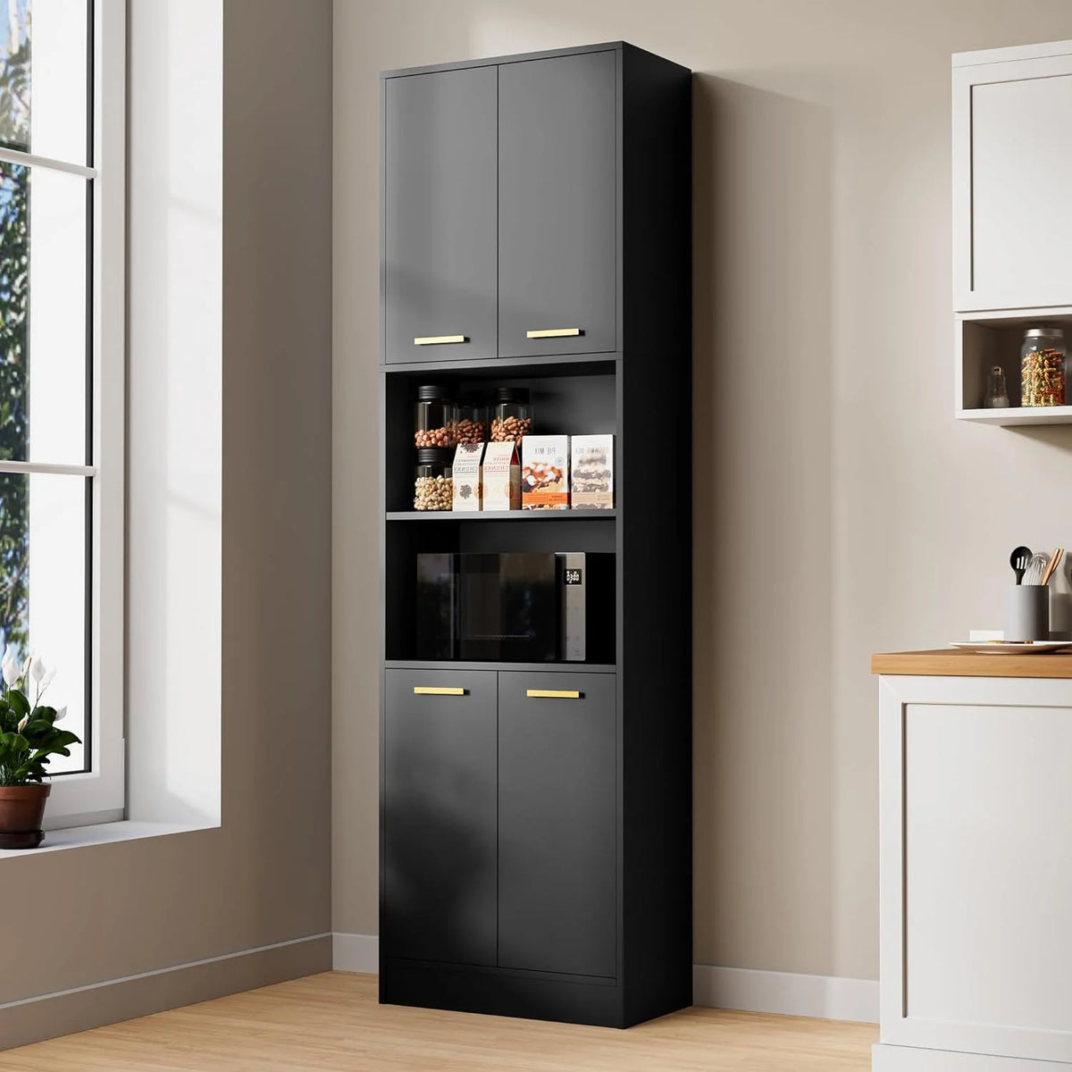 Black Wood Pantry Cabinets B283