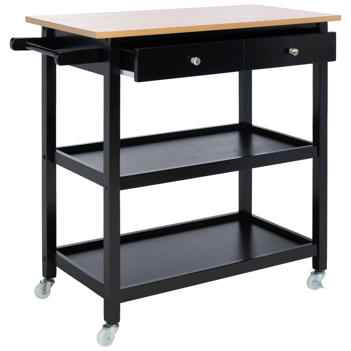 Black 2 Drawer 3 Shelf Kitchen Cart W40437