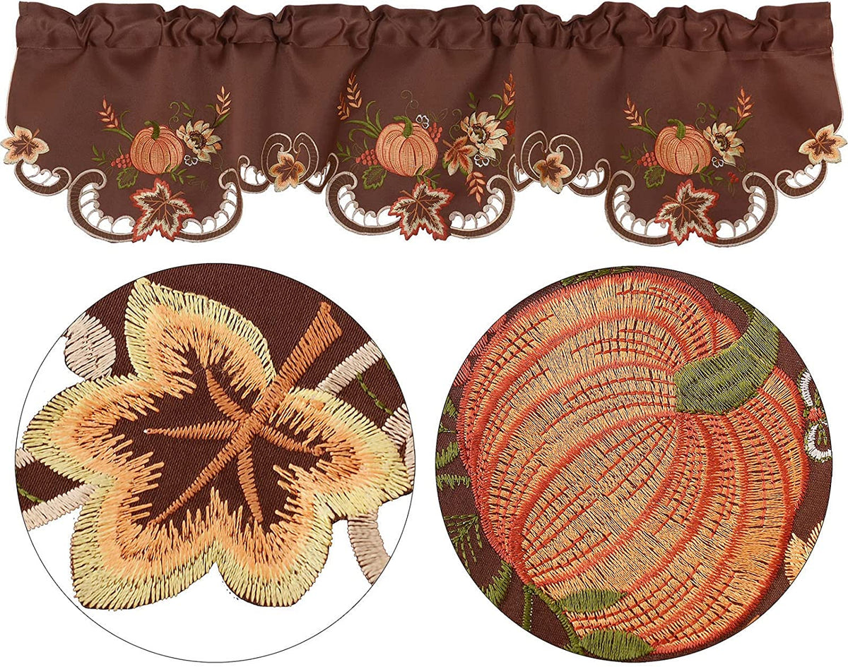 Embroidered Fall Autumn Curtain Valance W 57 × L 14 Inches (Brown) J7597