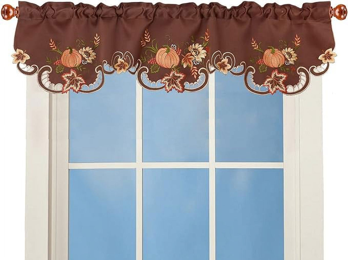 Embroidered Fall Autumn Curtain Valance W 57 × L 14 Inches (Brown) J7597