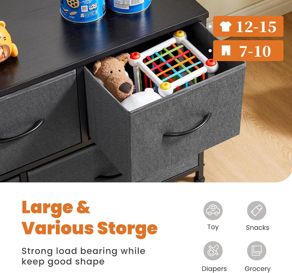5 Fabric Drawer Dresser with Wood Top and Steel Frame Y670