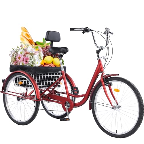 24/26-Inch 3-Wheel Adult Tricycle with 7-Speed Gearing and Basket K5580