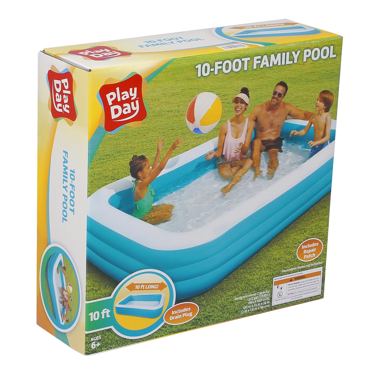 10-Foot Rectangular Inflatable Family Pool, Blue Y226900