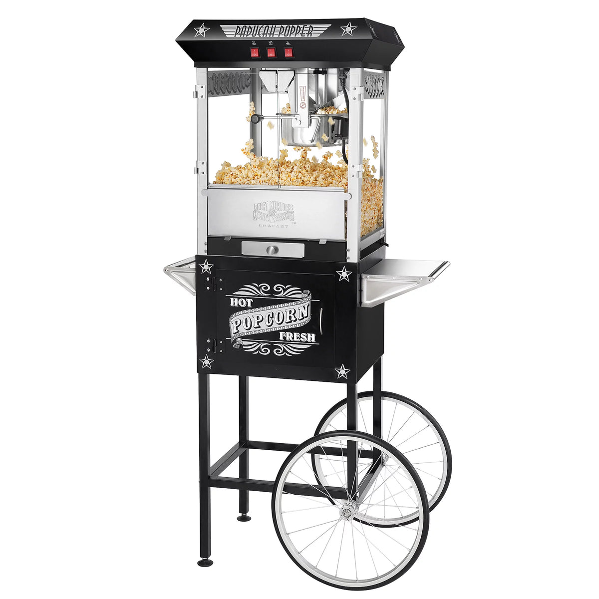 Black Antique Style 8oz Popcorn Popper Machine with Cart V745