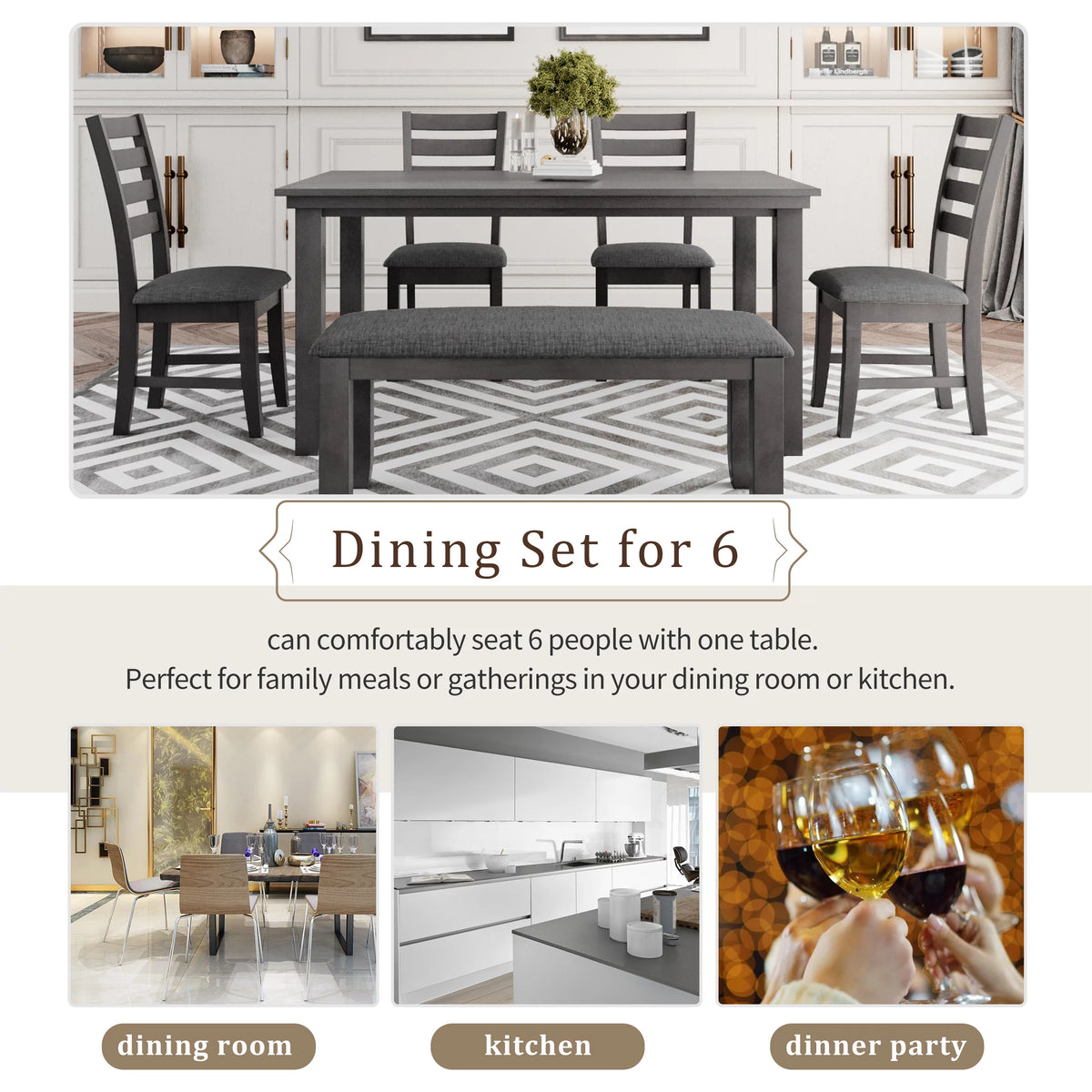 Gray Wood Dining Table and Chairs with Bench L927955