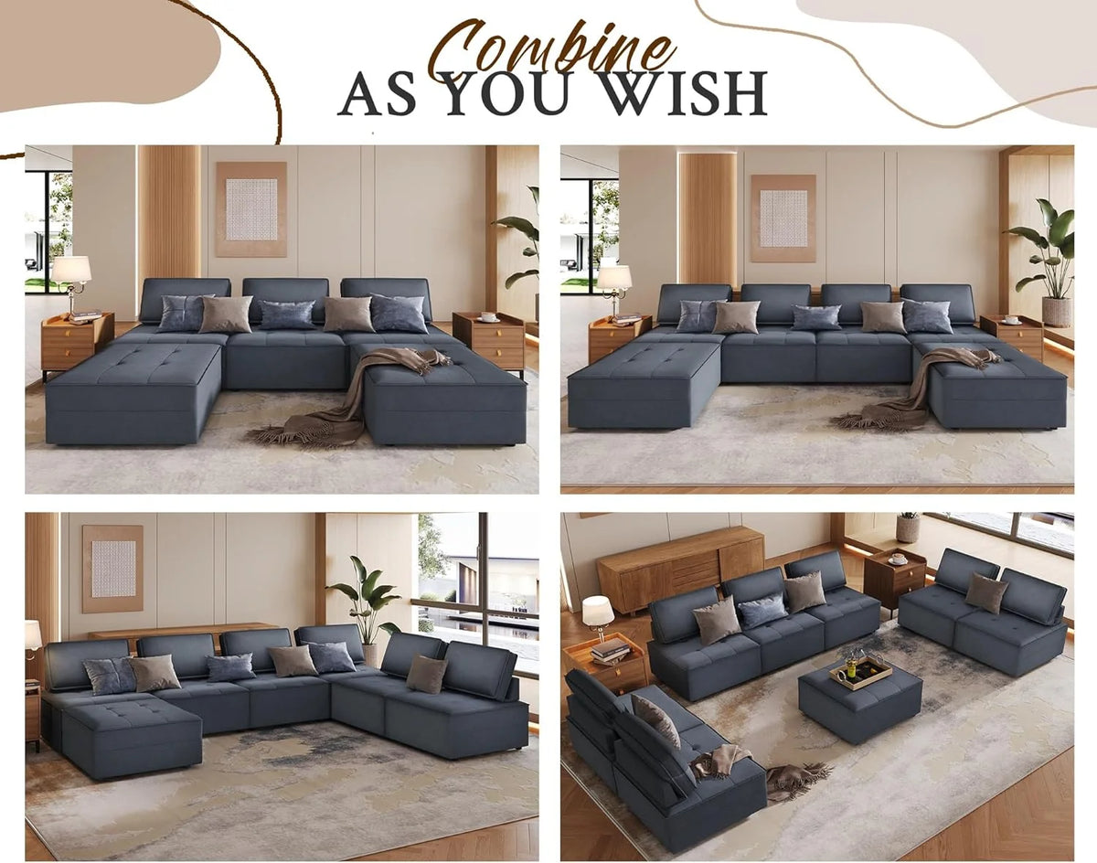 7 Seater Velvet Beige Sectional Sofa A396
