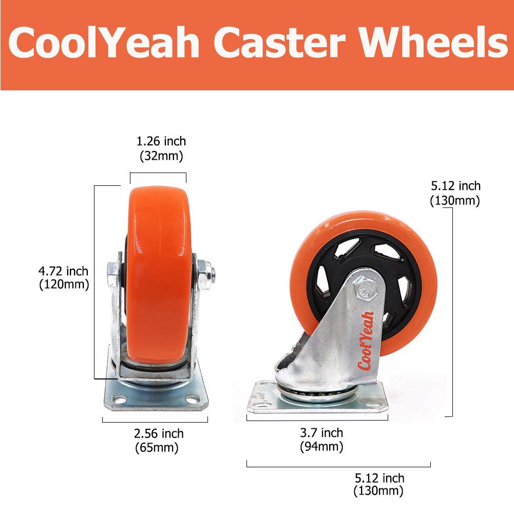 4 inch Swivel Plate PVC Caster Wheels, Heavy Duty Locking Casters (Pack of 8, 4 with Brake & 4 Without) D148