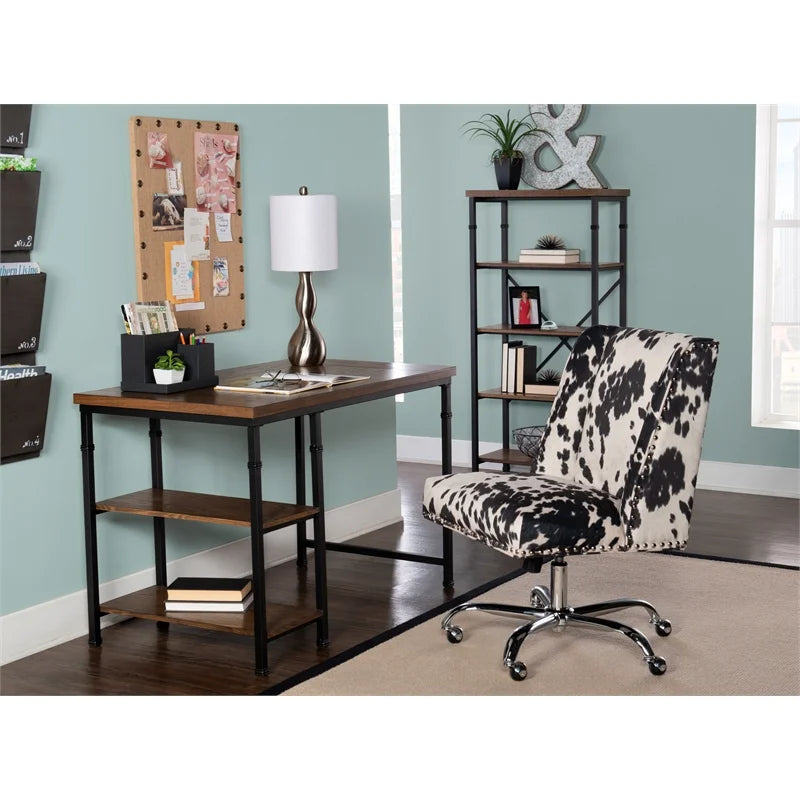 Rustic Desk with 2 Wood Shelves and Metal Frame in Black U283124