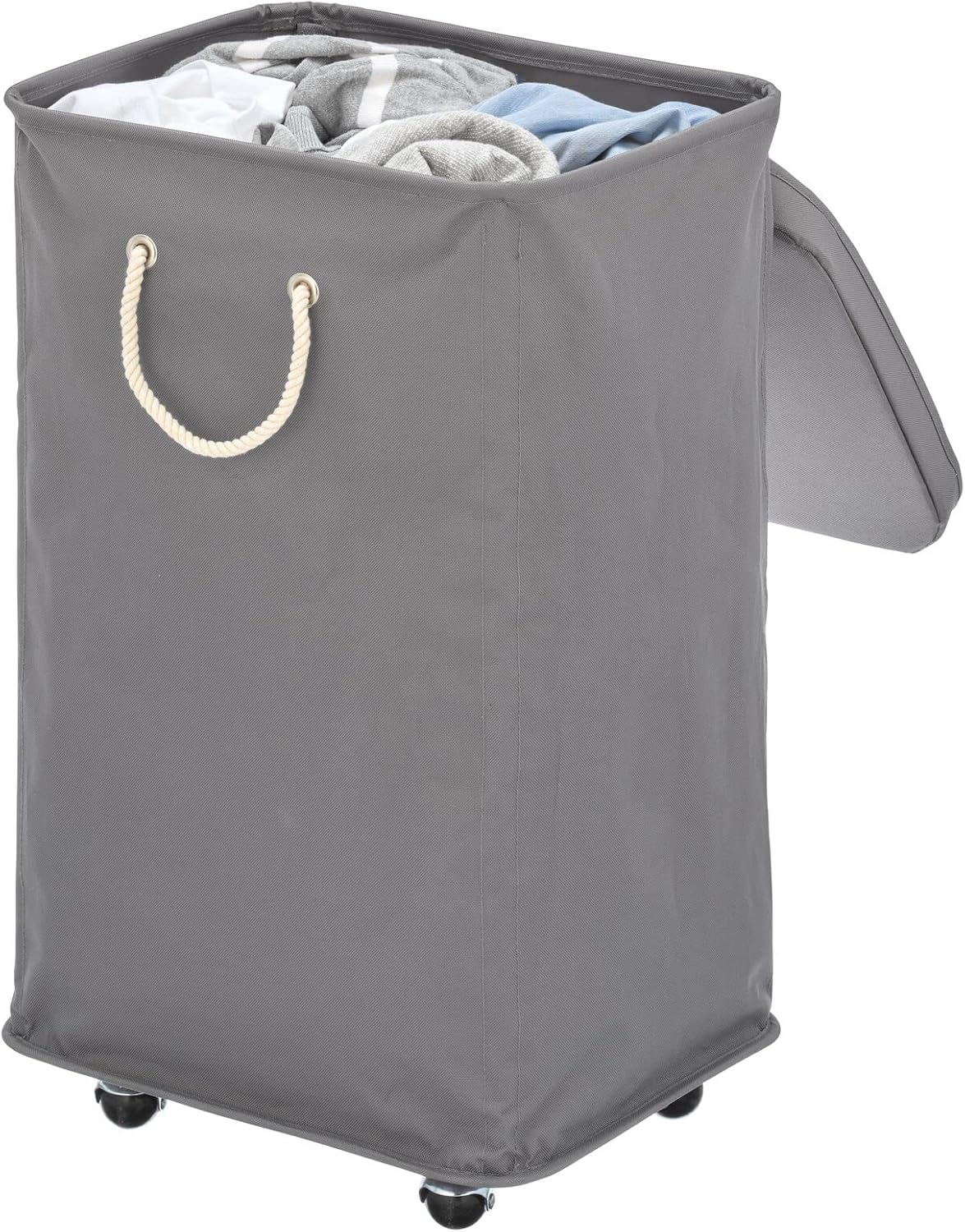 Gray Polyester Portable Laundry Hamper with Wheels and Lid U2586