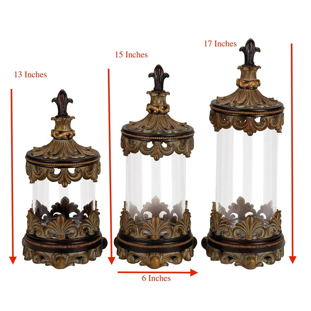 Antiqued Gold 3-Piece Glass Cylinder Canister Set V500