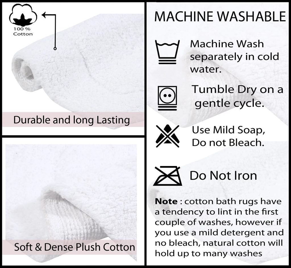 White Cotton Non-Slip 3 Piece Bath Rug Set S341
