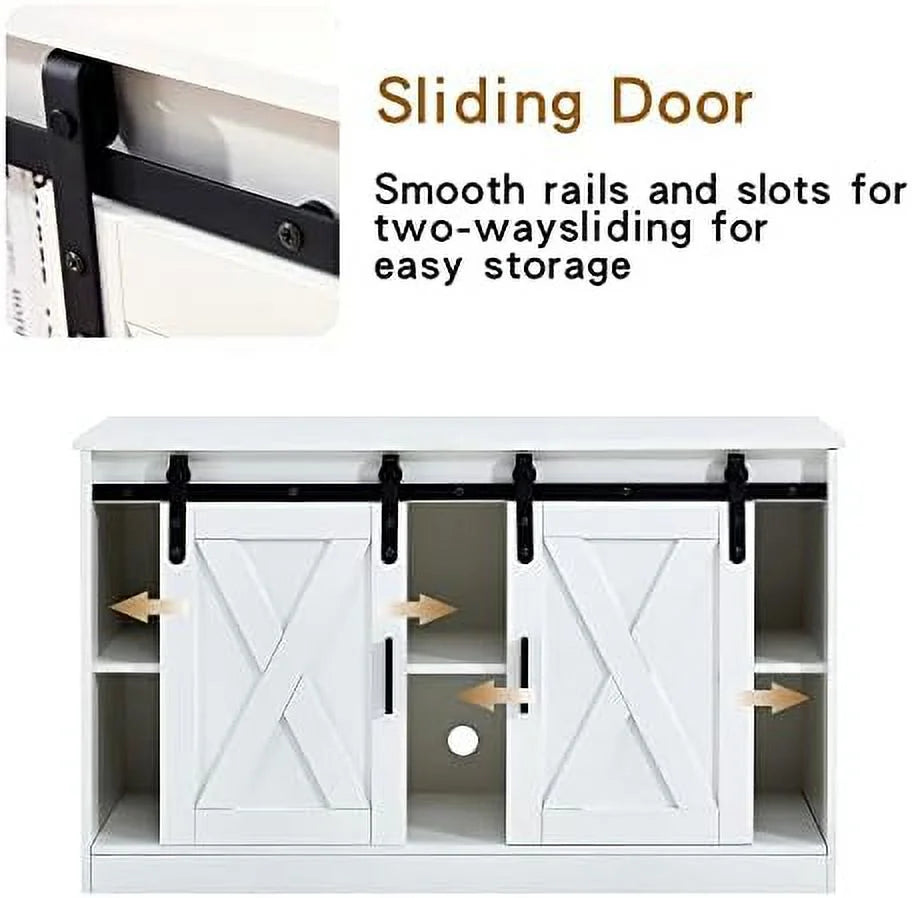 47 Inch White Farmhouse TV Stand with Sliding Barn Door R567722