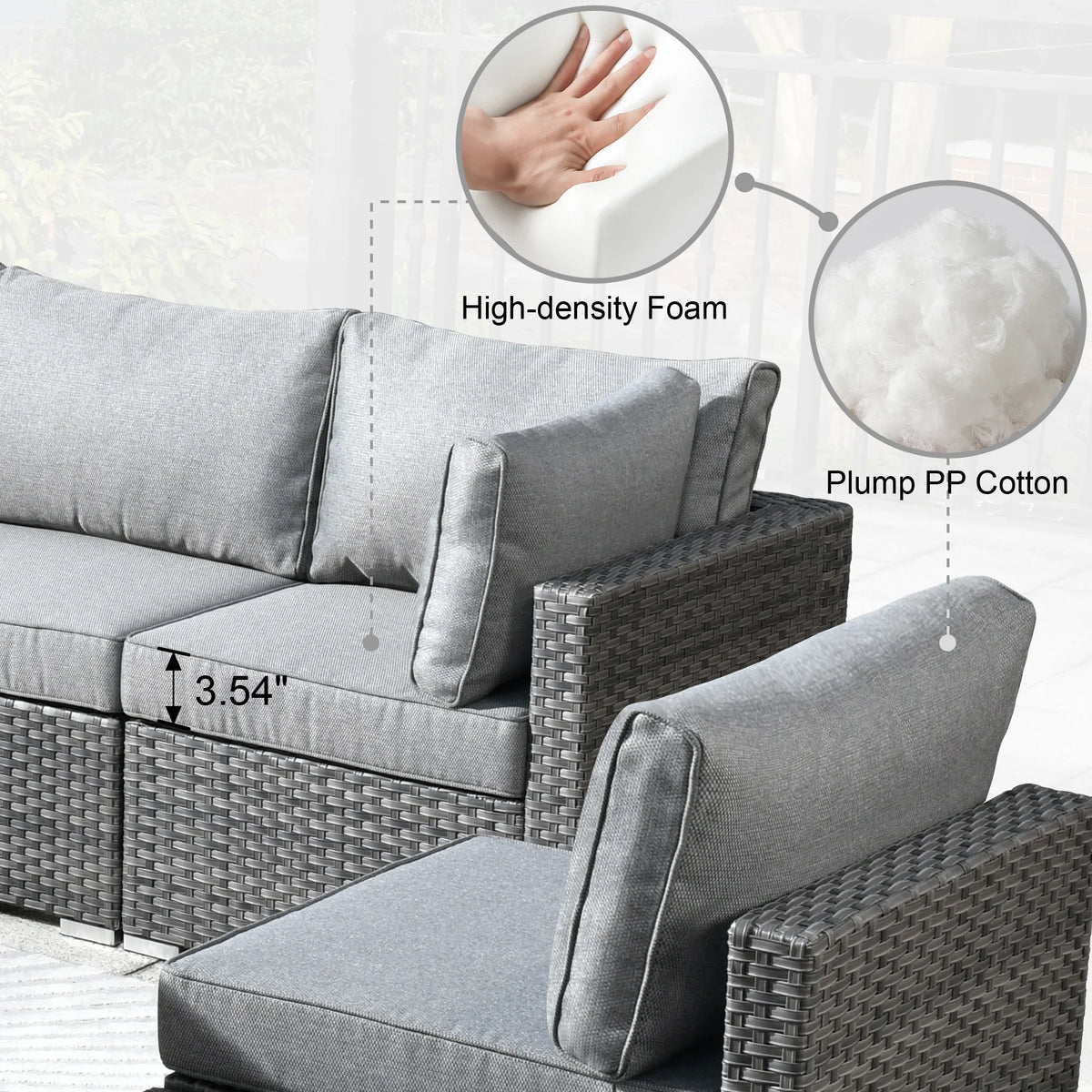 5 Piece Outdoor Patio Furniture Set Wicker Rattan Sectional Couch, Dark Grey Q712563