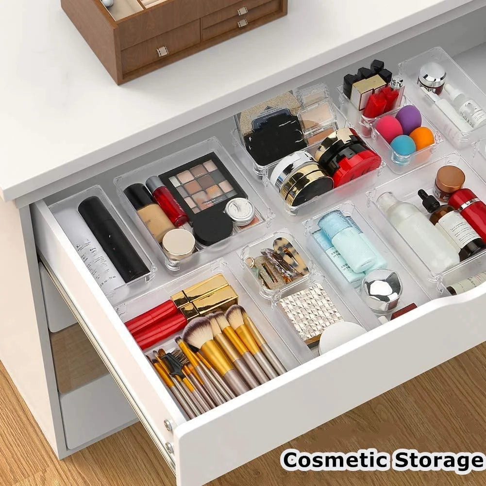 9 Pcs Clear Drawer Organizer Trays Assorted 4-Size Drawer Dividers V432