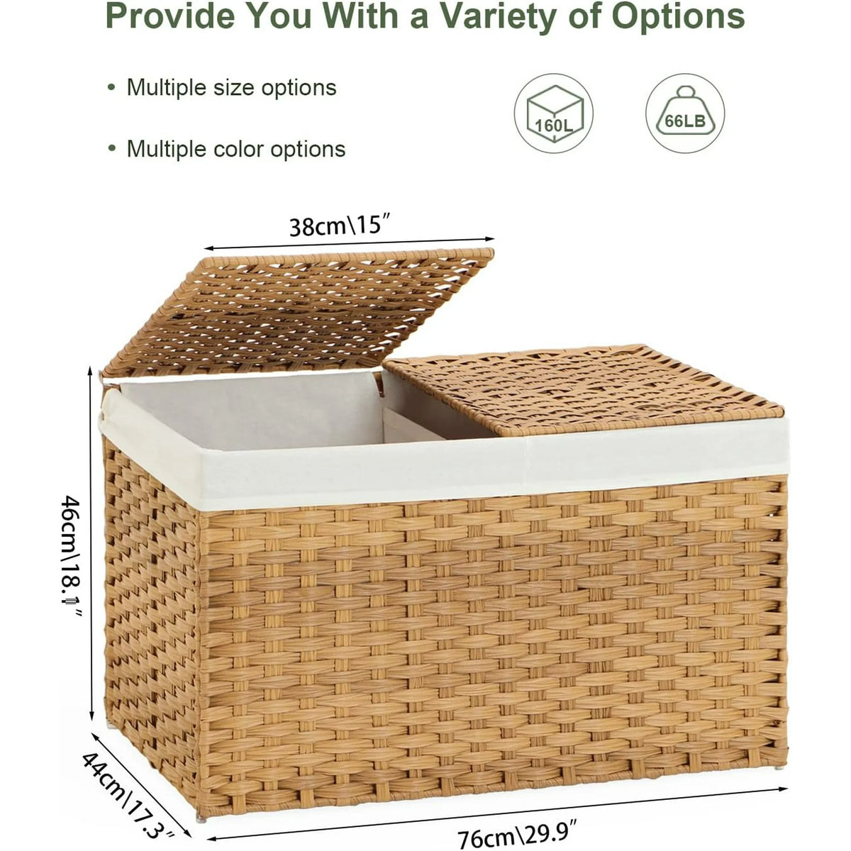 Natural Woven Rattan Storage Basket with Lid 42.3 Gallon S217
