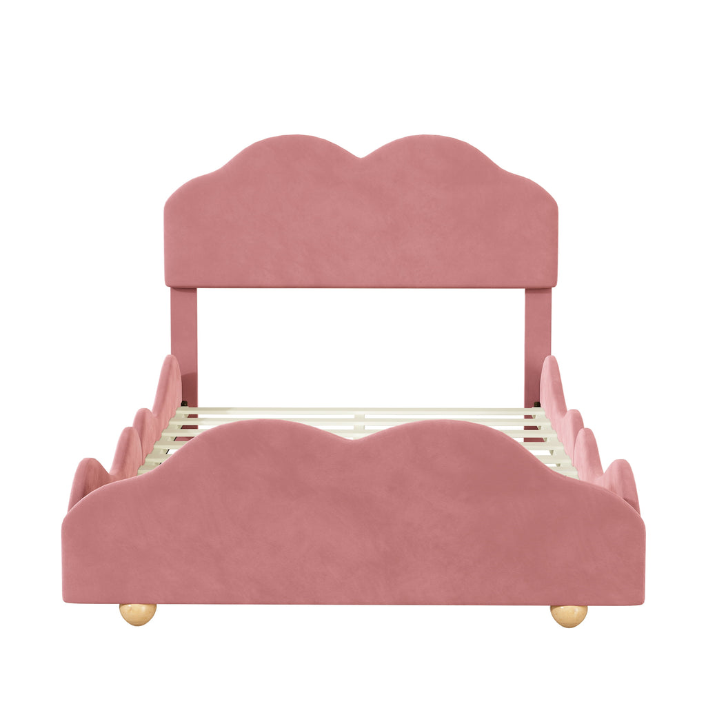 Dark Pink Upholstered Full Size Platform Bed Frame with Headboard B202681