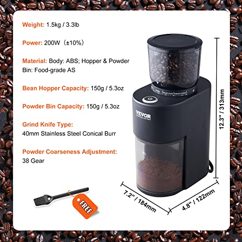 Silver Electric Conical Burr Coffee Grinder with 51 Grind Settings, 9.7 oz O6981