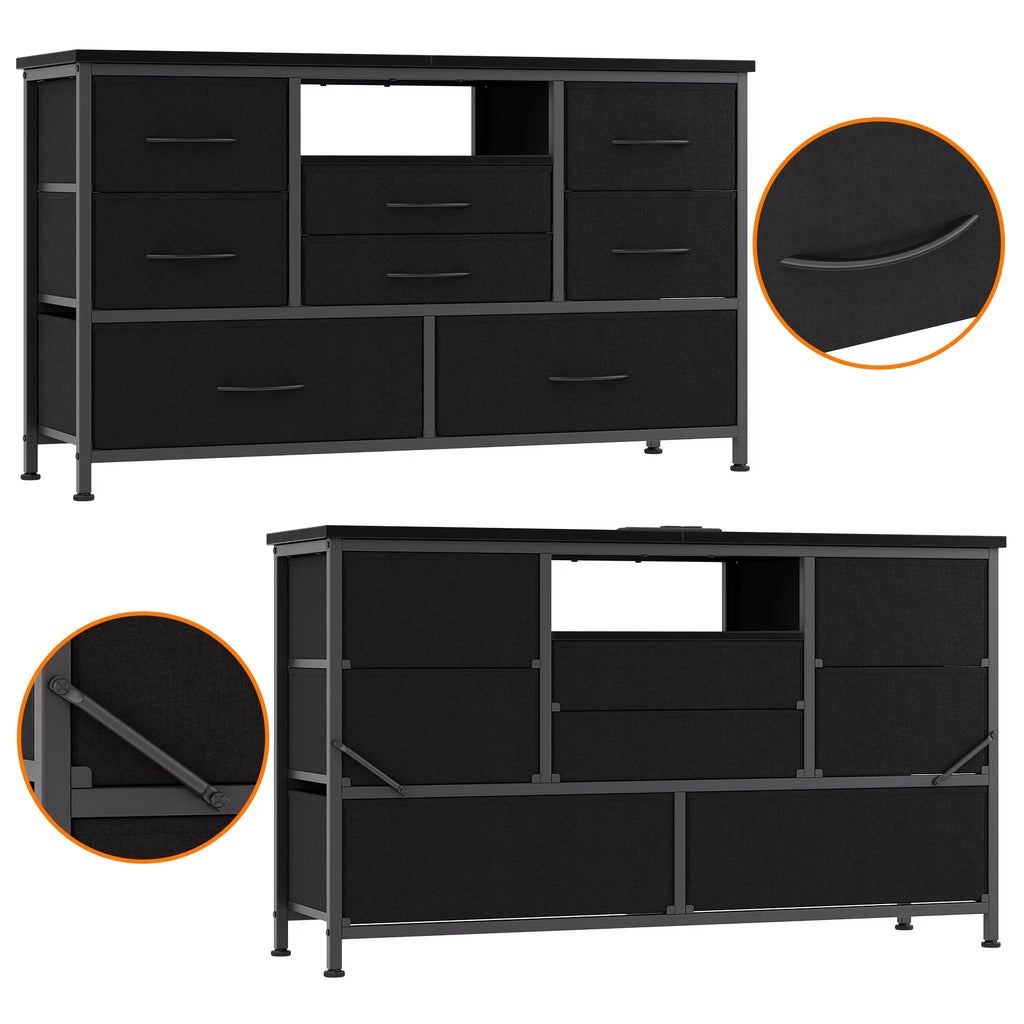 8 Drawer Dresser TV Stand with Electrical Outlet and LED Lights J502