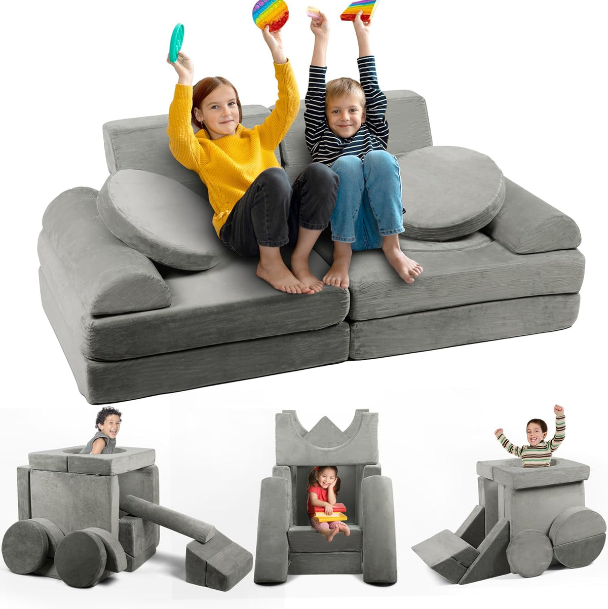 15 Pieces Buildable Plush Play Couch Panels with Ball Pit Square G491555