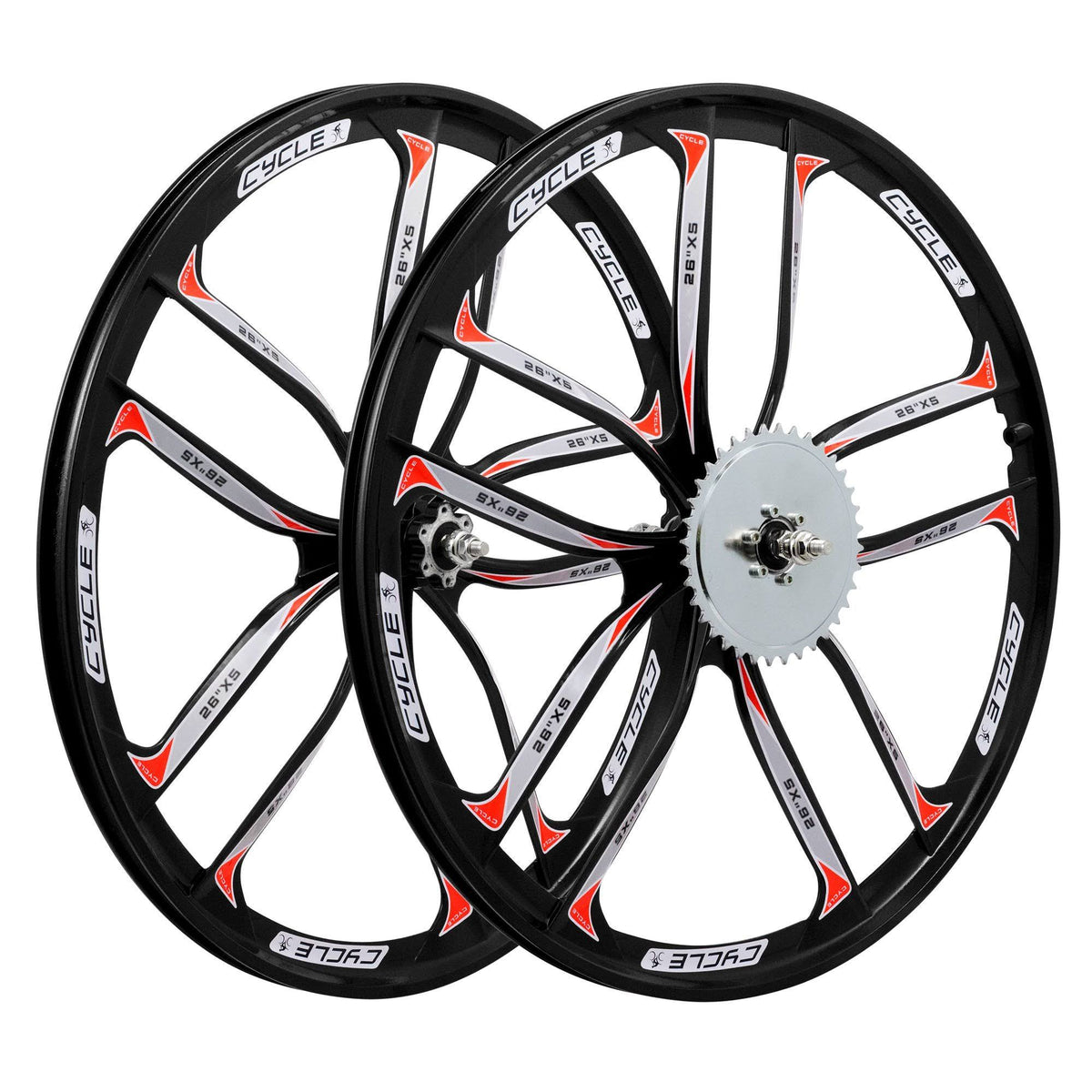 26 inch Heavy Duty 10 Spoke Star Motorized Bike Mag Wheel Set (Black) C118