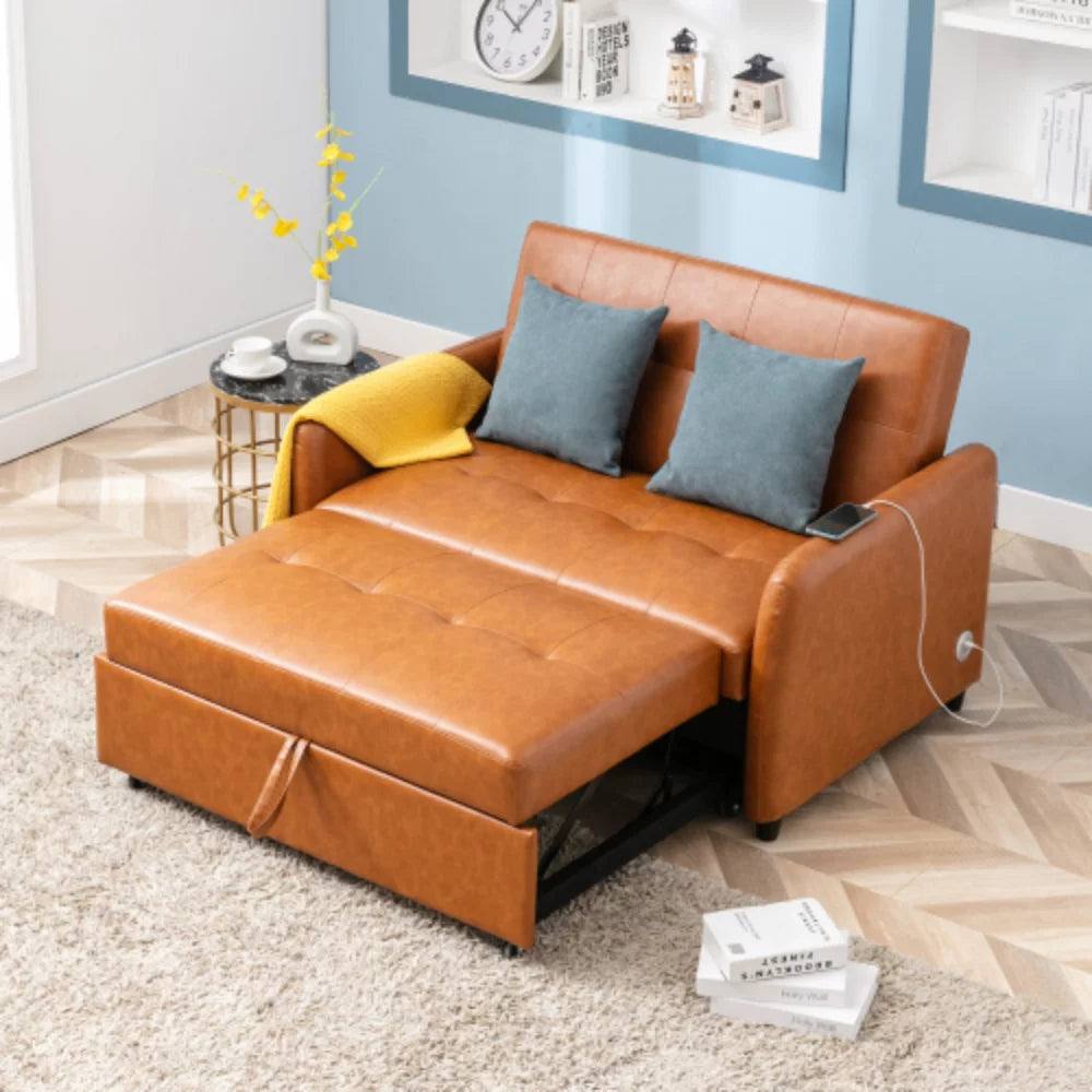 51" Convertible Sleeper Bed, Adjustable Oversized Armchair with Dual USB Ports T5198