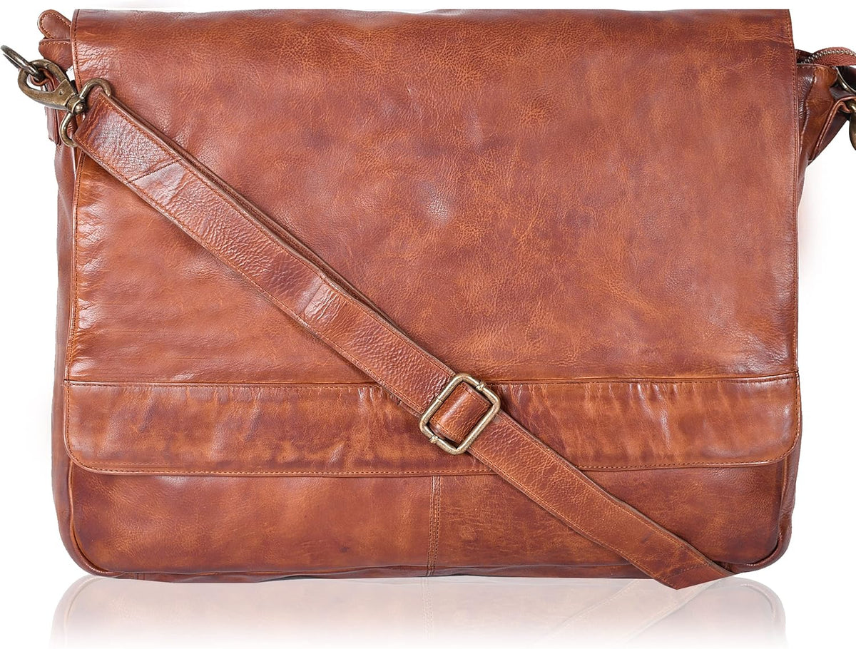 Vintage Leather Messenger Bag Document Briefcase Satchel B248363