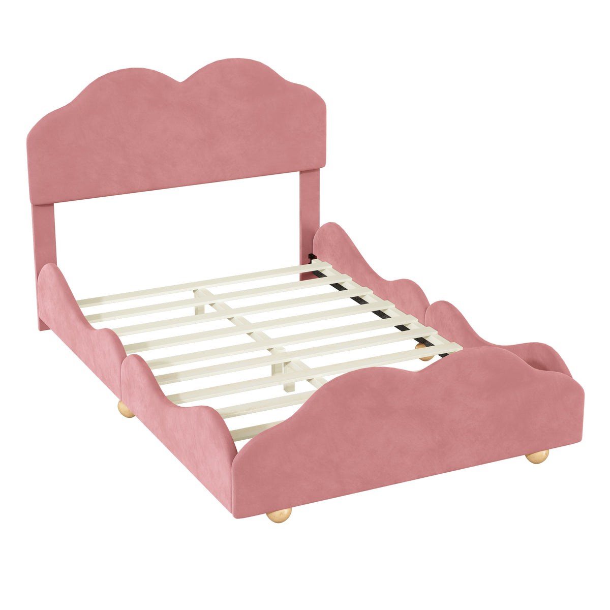 Dark Pink Upholstered Full Size Platform Bed Frame with Headboard B202681