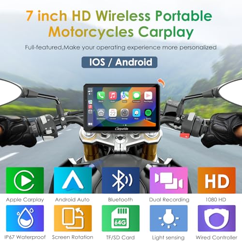 7" Waterproof Motorcycle Carplay Screen with Dual Dash Cam C954