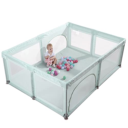 Extra Large Play Yard with Window Gates (79x59x27 Inches, Grey) E4882