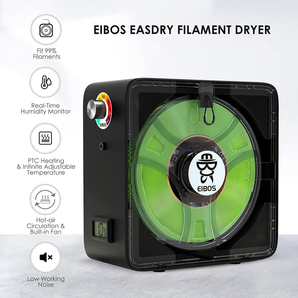3D Printer Filament Dryer with Fan, Adjustable Temperature, Humidity Control & Spool Holder B843