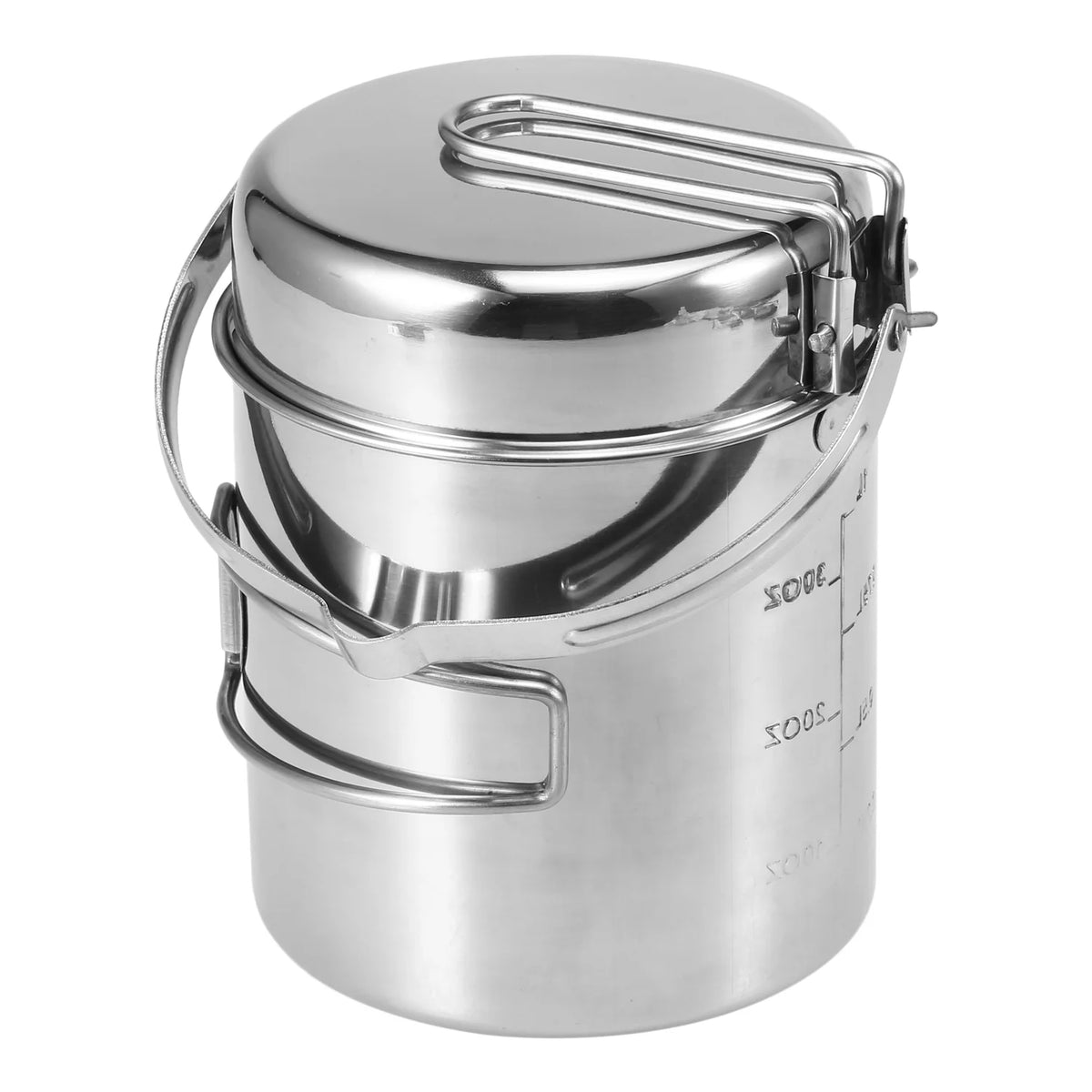 1L Stainless Steel Portable Camping Pot with Foldable Handle H7175