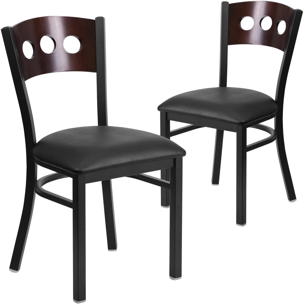 Black Metal Restaurant Chair with Walnut Wood Back and Vinyl Seat Y66774