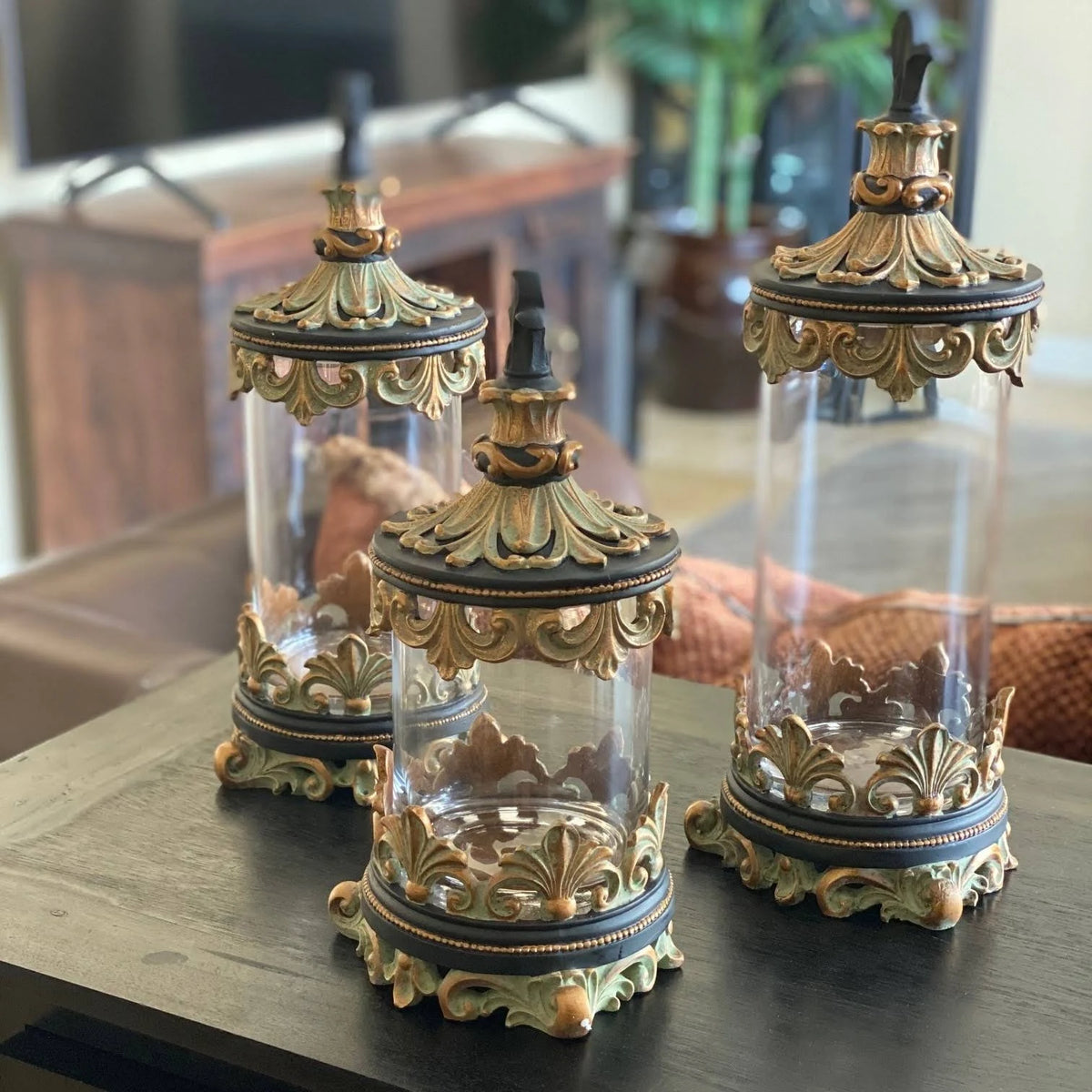 Antiqued Gold 3-Piece Glass Cylinder Canister Set V500