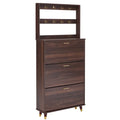 Brown Hall Tree with 12 Hooks & 3 Shoe Cabinets I40079