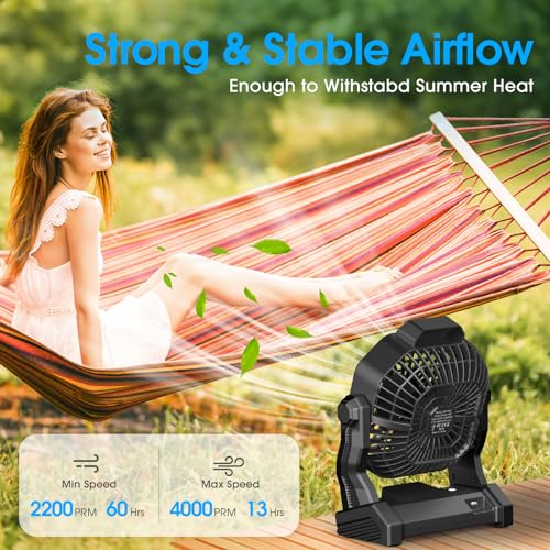 9 Inch Rechargeable Battery Powered Camping Fan with LED Lantern C30737
