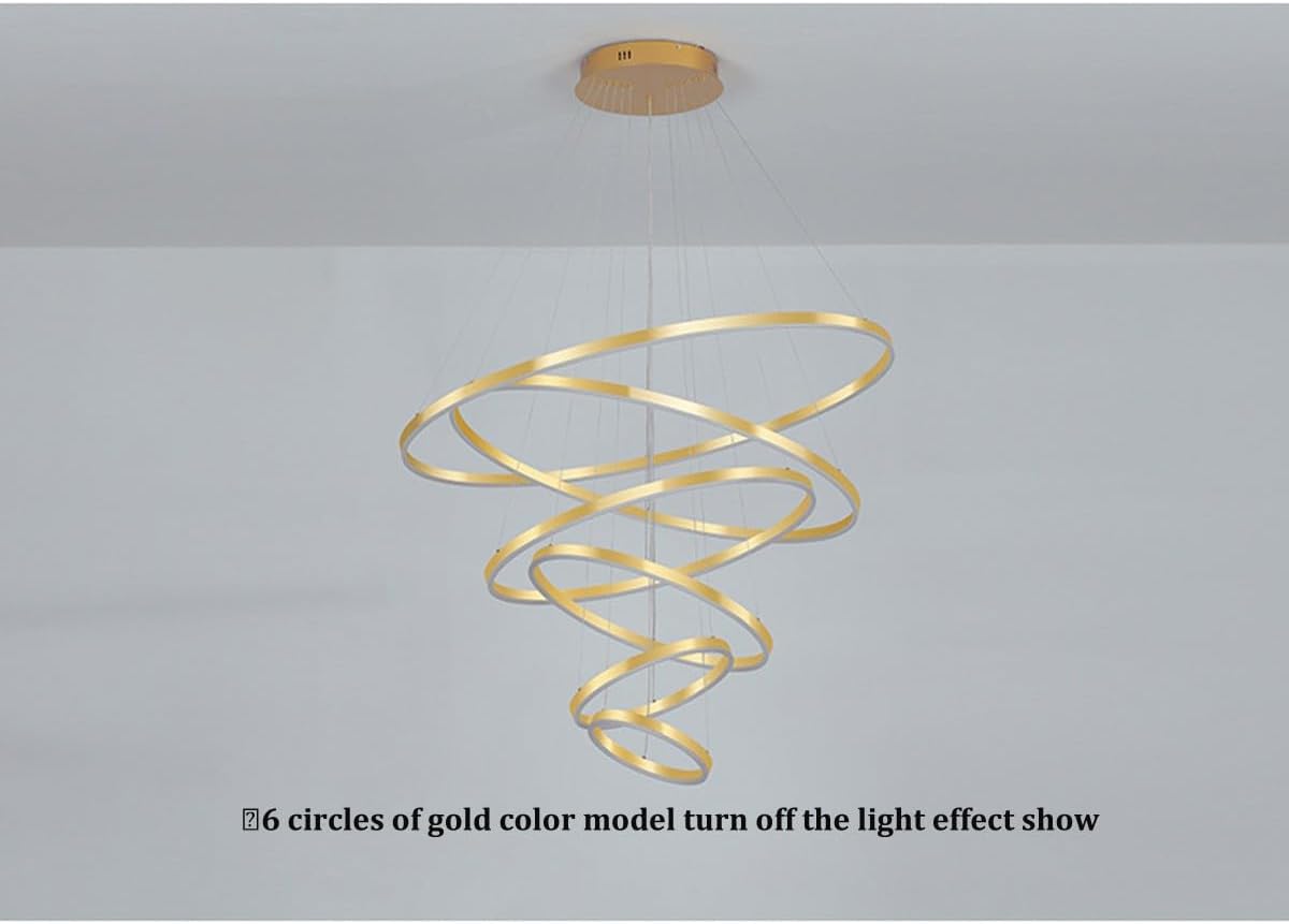 6 Rings Gold LED Chandelier with Remote Control D615