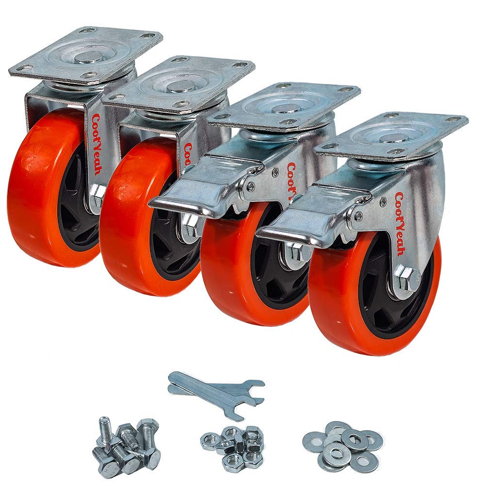 4 inch Swivel Plate PVC Caster Wheels, Heavy Duty Locking Casters (Pack of 8, 4 with Brake & 4 Without) D148
