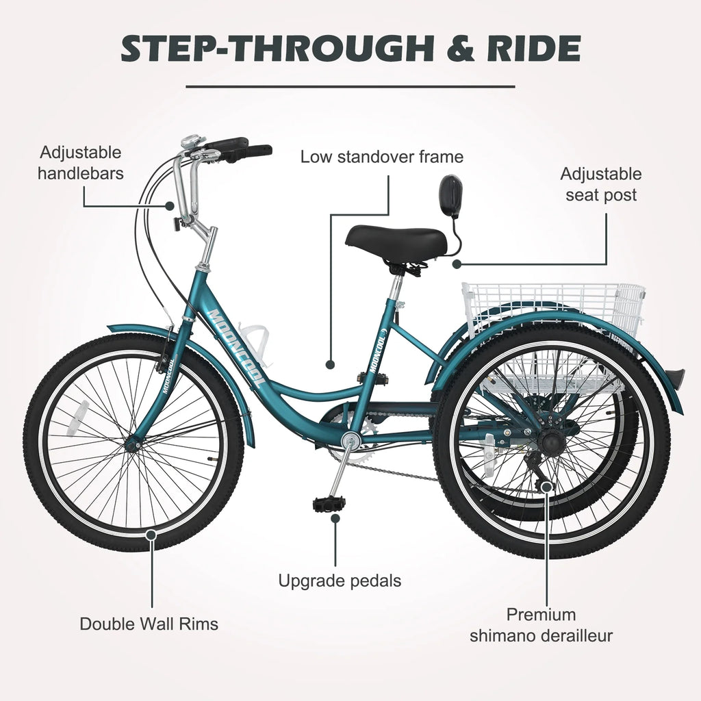 Tricycle 20" Wheels 7-Speed 3 Wheels Bike with Basket X5118