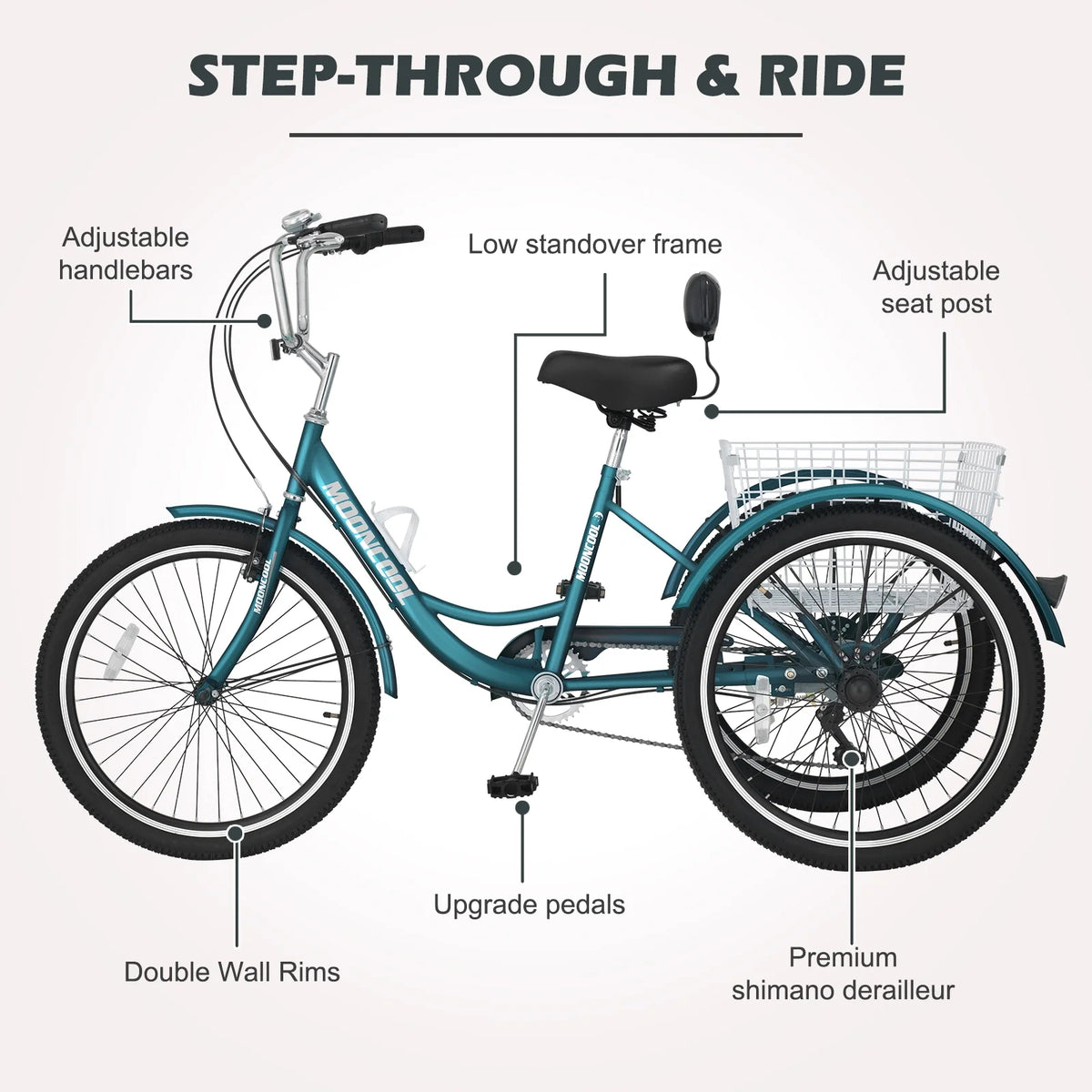 Tricycle 20" Wheels 7-Speed 3 Wheels Bike with Basket X5118