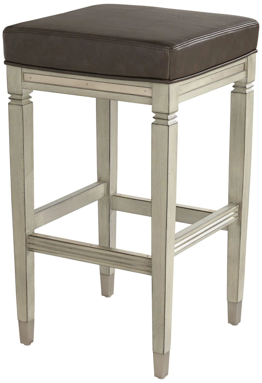 Wood Bar Stool Gray Faux Leather Footrest N2092