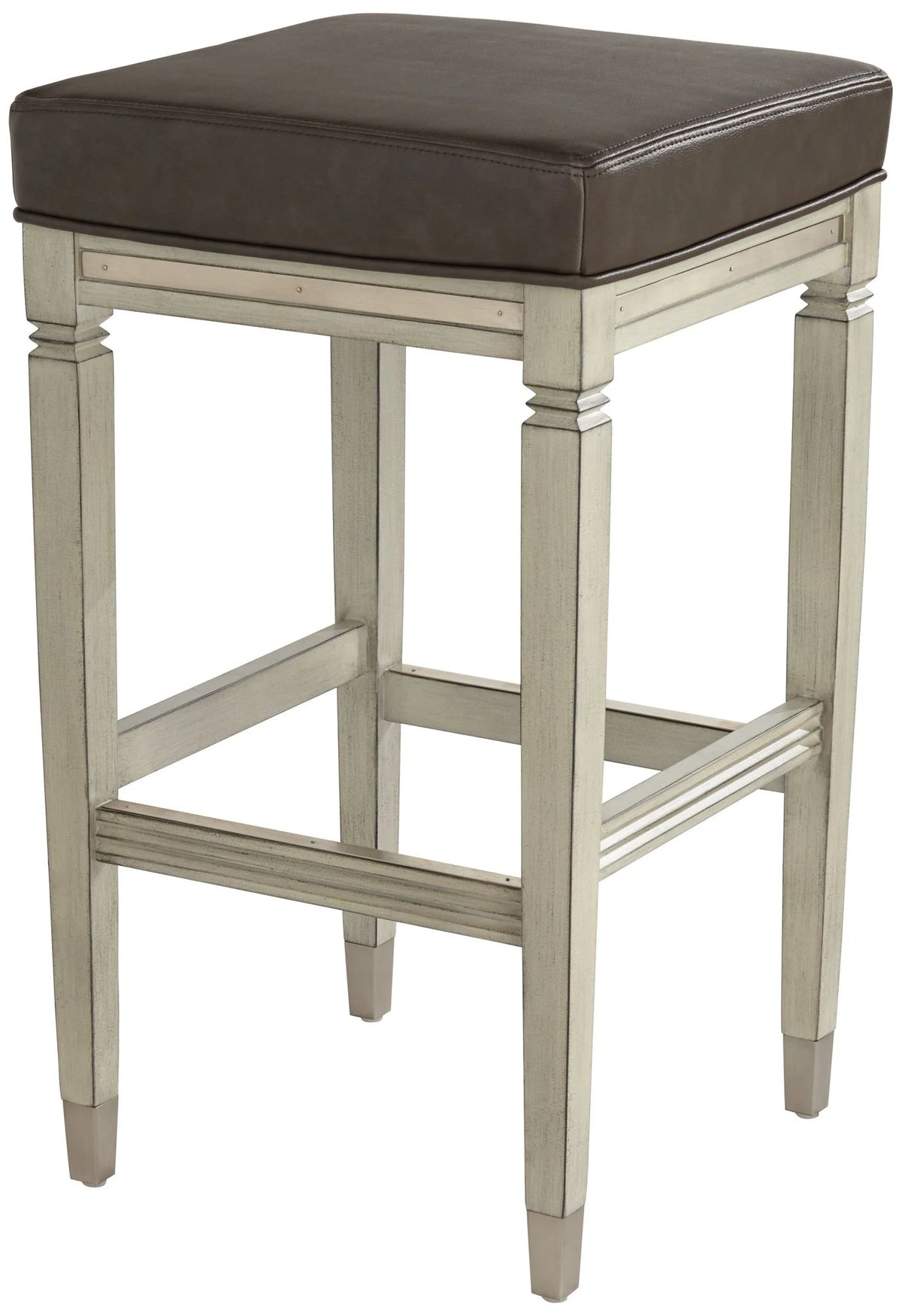 Wood Bar Stool Gray Faux Leather Footrest N2092