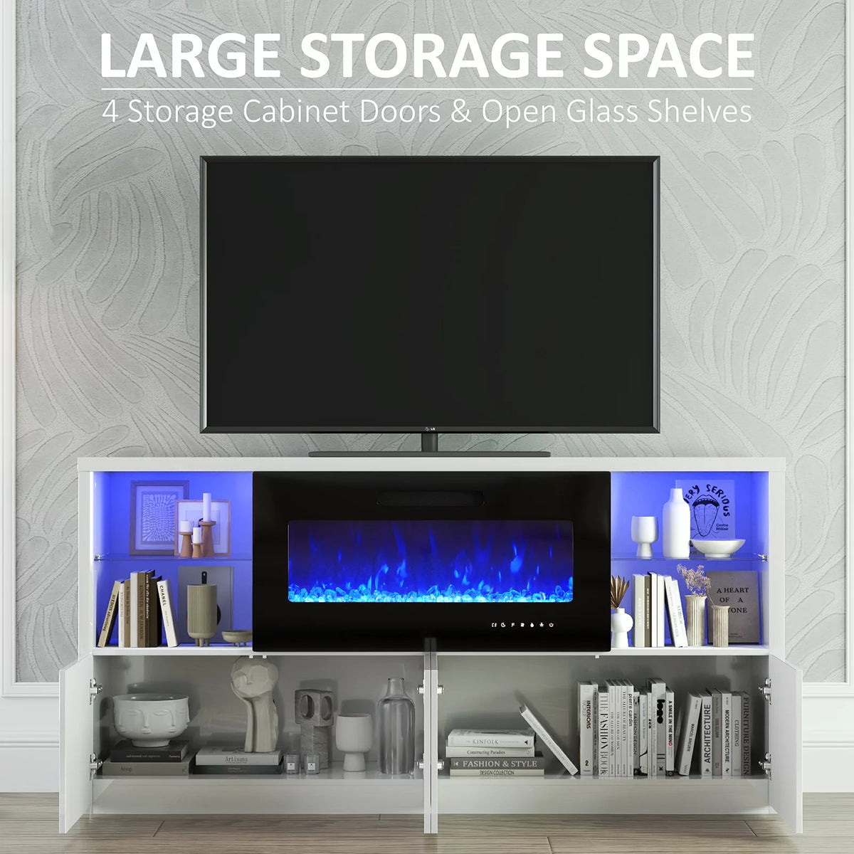 White Electric Fireplace TV Stand up to 75" H433