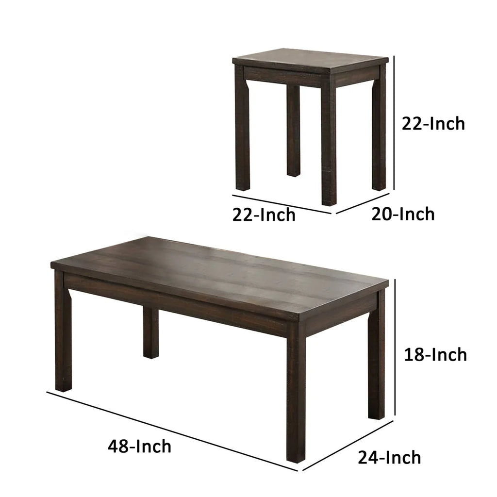3 Piece Coffee Table and End Table Set Dark Brown N9876