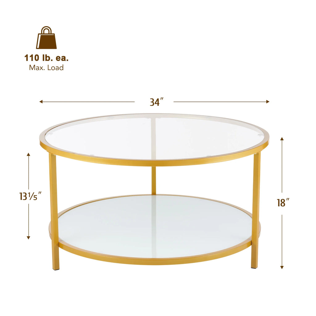 Glass Coffee Table with Storage Shelf Metal Frame Gold Y3890