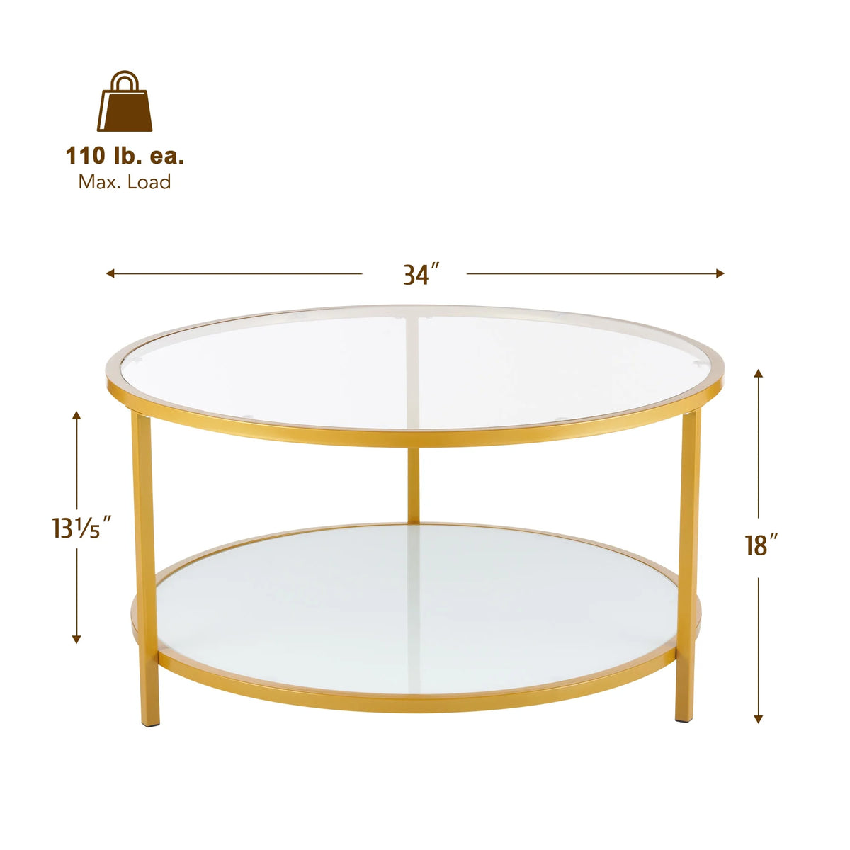 Glass Coffee Table with Storage Shelf Metal Frame Gold Y3890