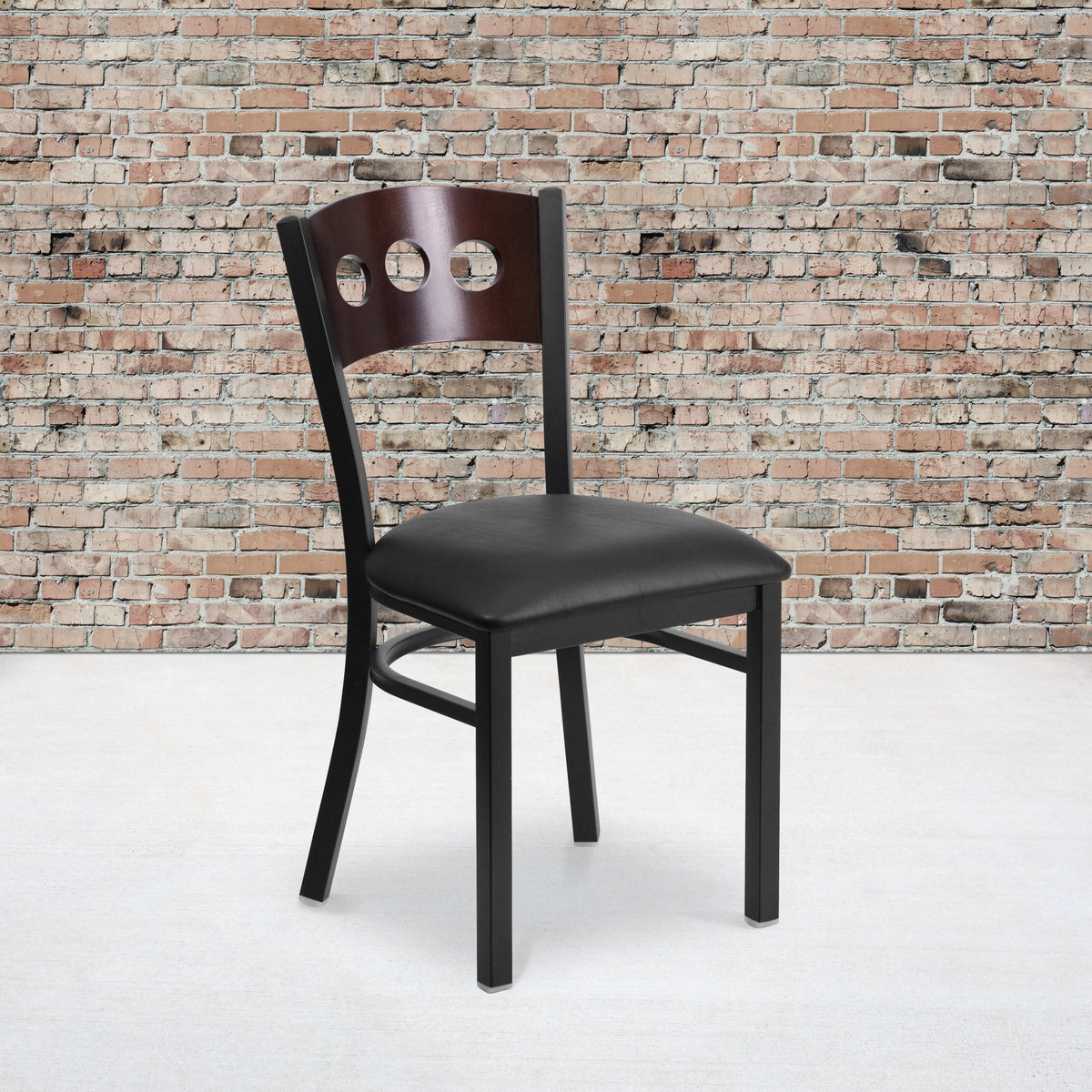 Black Metal Restaurant Chair with Walnut Wood Back and Vinyl Seat Y66774