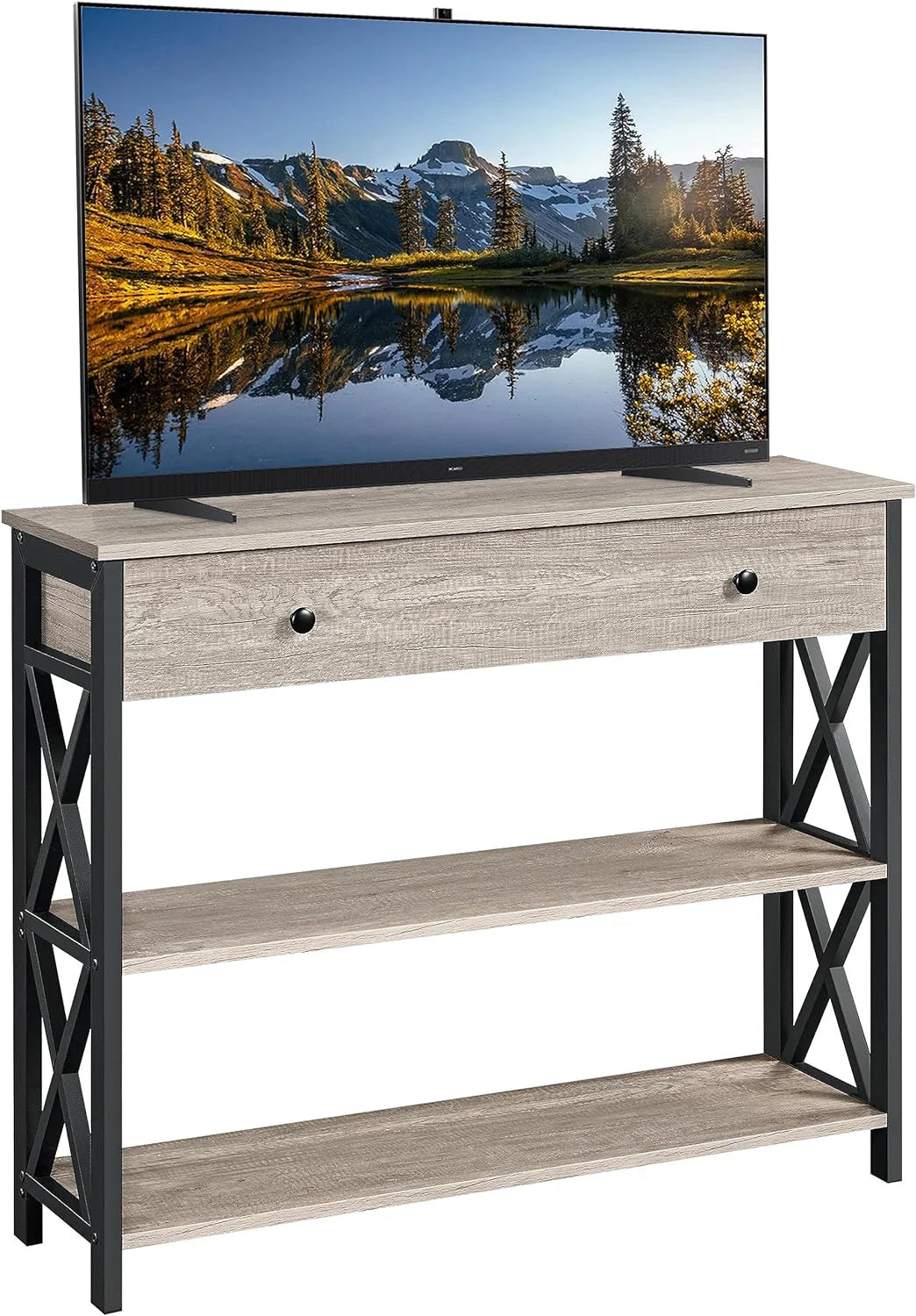 Grey TV Stand with Drawer and Open Storage Shelves L905606