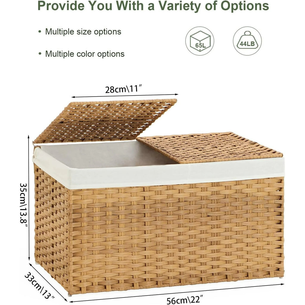 Natural Woven Rattan Storage Basket with Lid 42.3 Gallon S217
